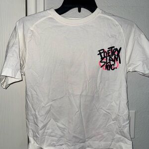 Zara White Short Sleeve Tee with Black & Pink Chest Graphic